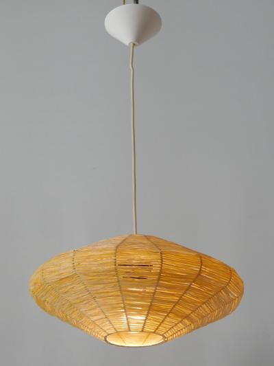 Rare Mid Century Modern Raffia Bast Pendant Lamp or Hanging Light Germany 1970s