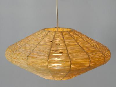 Rare Mid Century Modern Raffia Bast Pendant Lamp or Hanging Light Germany 1970s