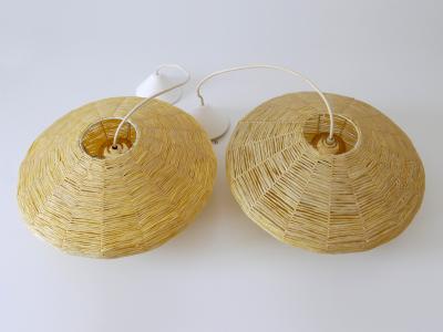 Rare Mid Century Modern Raffia Bast Pendant Lamp or Hanging Light Germany 1970s