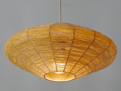 Rare Mid Century Modern Raffia Bast Pendant Lamp or Hanging Light Germany 1970s