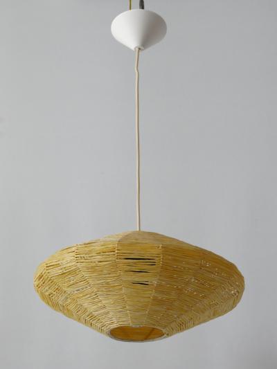 Rare Mid Century Modern Raffia Bast Pendant Lamp or Hanging Light Germany 1970s