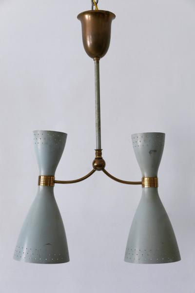 Rare Mid Century Modern Two Armed Diabolo Pendant Lamp or Chandelier Italy 1950s