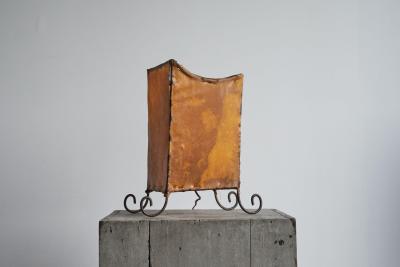 Rare Mid Century Table Lamp in Goatskin and Wrought Iron 1950s