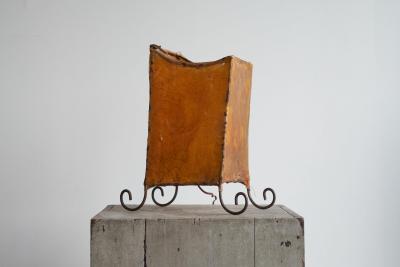Rare Mid Century Table Lamp in Goatskin and Wrought Iron 1950s