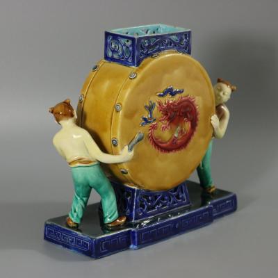 Rare Minton Majolica Chinese Drummers Vase