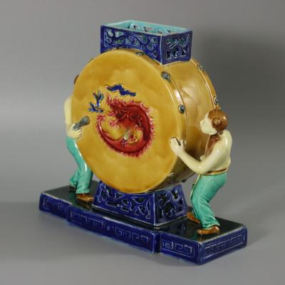 Rare Minton Majolica Chinese Drummers Vase