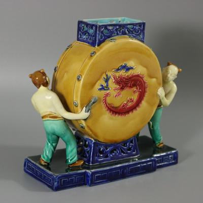 Rare Minton Majolica Chinese Drummers Vase
