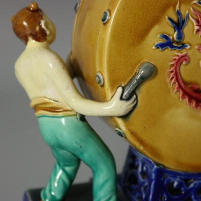 Rare Minton Majolica Chinese Drummers Vase