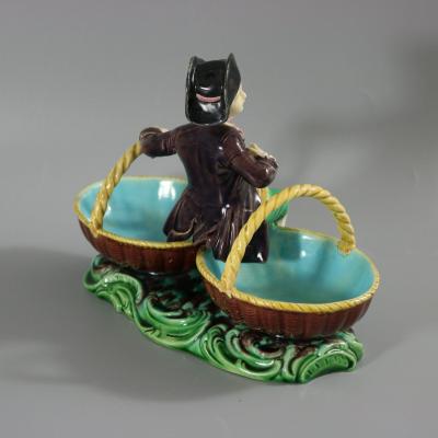 Rare Minton Majolica Figure with Baskets
