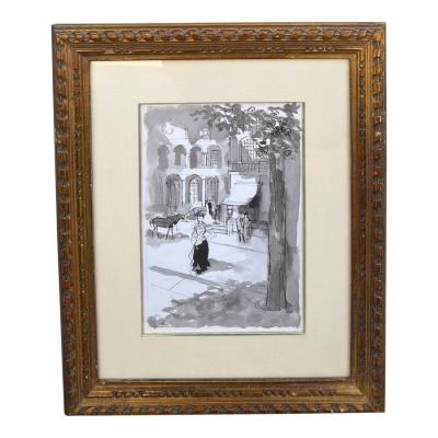 Rare Original Emilio Grau Sala Parisian Street Watercolor Painting