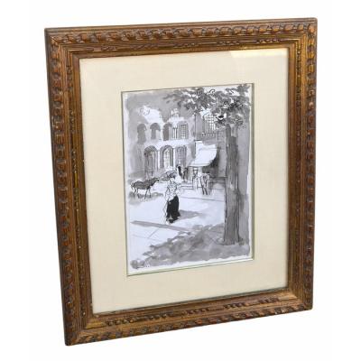 Rare Original Emilio Grau Sala Parisian Street Watercolor Painting