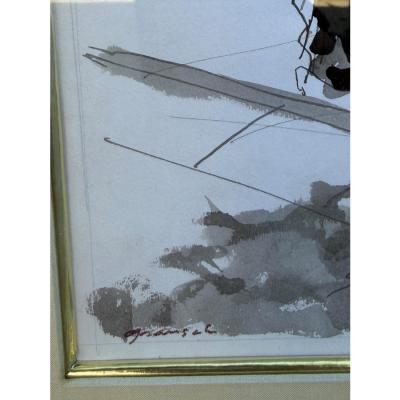 Rare Original Emilio Grau Sala Parisian Street Watercolor Painting