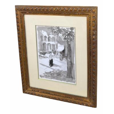 Rare Original Emilio Grau Sala Parisian Street Watercolor Painting