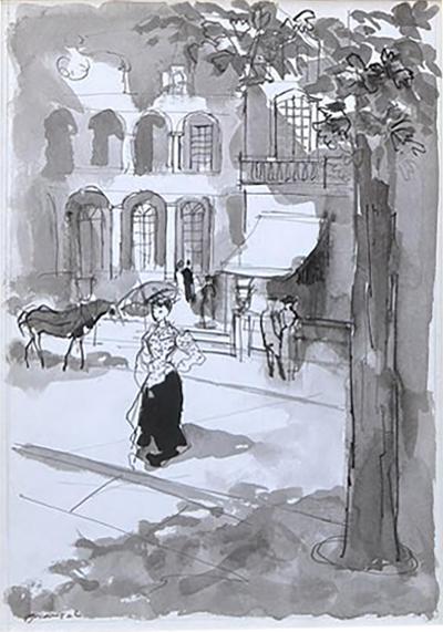 Rare Original Emilio Grau Sala Parisian Street Watercolor Painting