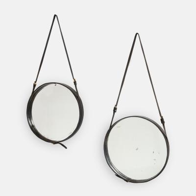 Rare Original Pair of Leather Mirrors by Jacques Adnet