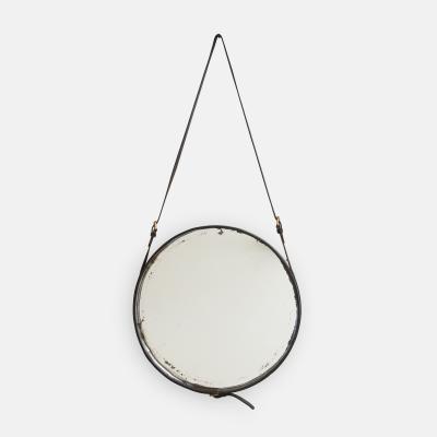 Rare Original Pair of Leather Mirrors by Jacques Adnet