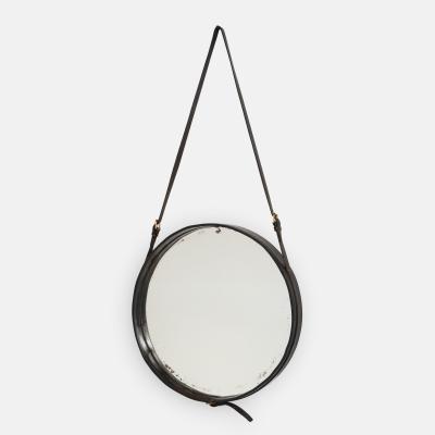 Rare Original Pair of Leather Mirrors by Jacques Adnet