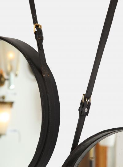 Rare Original Pair of Leather Mirrors by Jacques Adnet