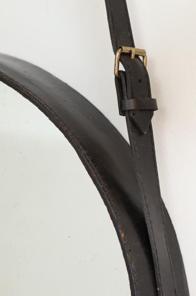 Rare Original Pair of Leather Mirrors by Jacques Adnet