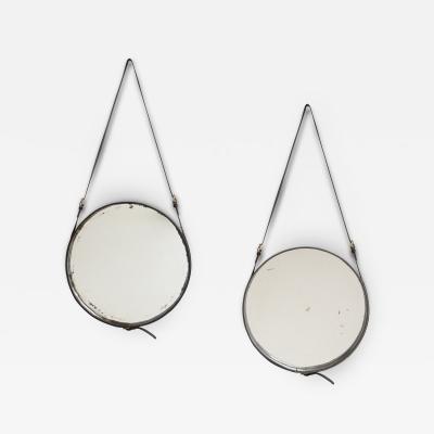 Rare Original Pair of Leather Mirrors by Jacques Adnet