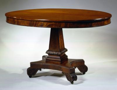 Rare Oval Carved Mahogany Library Table