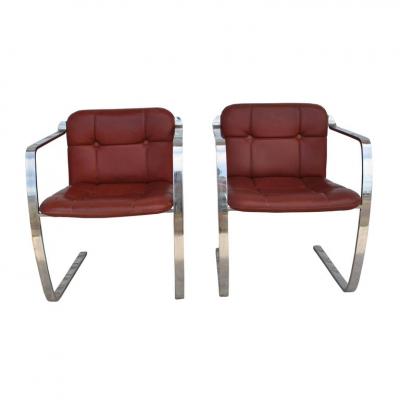 Rare Pair Cumberland Stainless Steel and Leather Armchairs