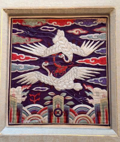 Rare Pair Korean Embroidery Civil Rank Badges Joseon Dynasty