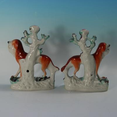 Rare Pair Staffordshire Pottery Hunting Dogs