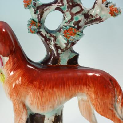 Rare Pair Staffordshire Pottery Hunting Dogs