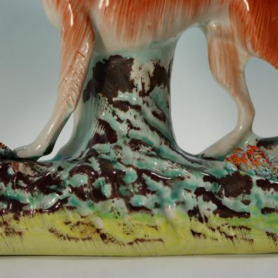 Rare Pair Staffordshire Pottery Hunting Dogs