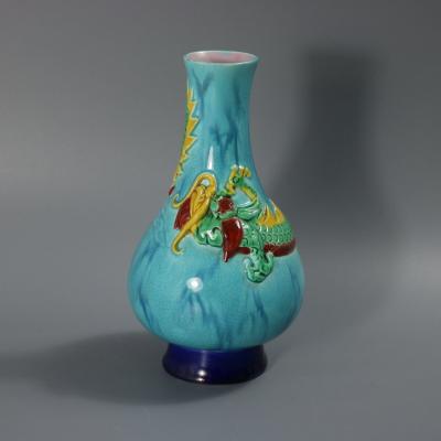 Rare Pair Worcester Majolica Dragon Vases