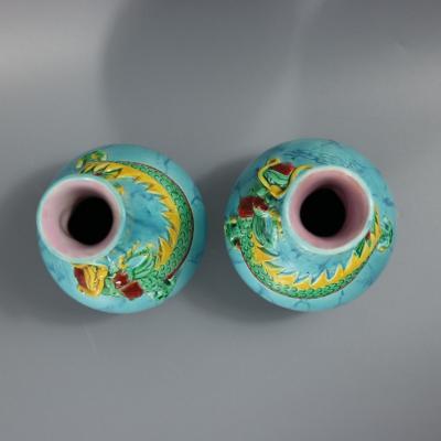 Rare Pair Worcester Majolica Dragon Vases