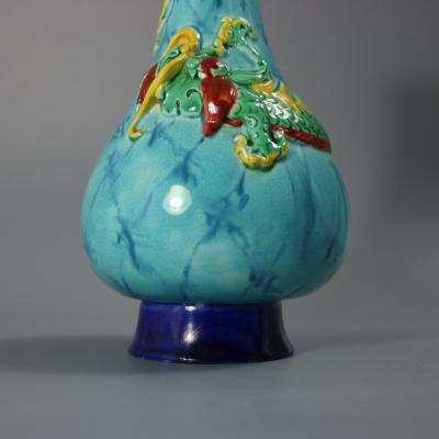 Rare Pair Worcester Majolica Dragon Vases