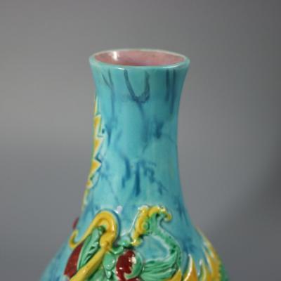 Rare Pair Worcester Majolica Dragon Vases