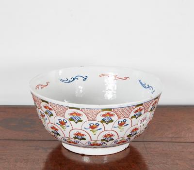 Rare Pair of 18th c English Delft Polychrome Punch Bowls