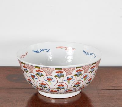 Rare Pair of 18th c English Delft Polychrome Punch Bowls