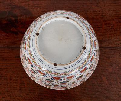 Rare Pair of 18th c English Delft Polychrome Punch Bowls