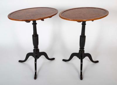 Rare Pair of Burl Elm Oval Tilt Top Stands
