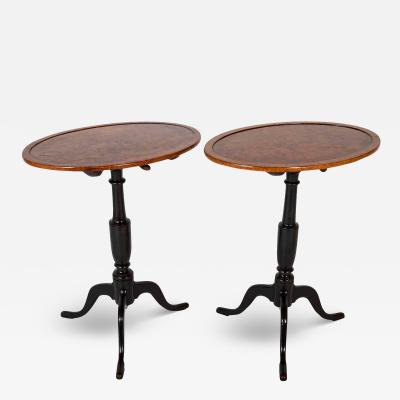 Rare Pair of Burl Elm Oval Tilt Top Stands