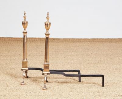 Rare Pair of Federal Bell Metal Andirons
