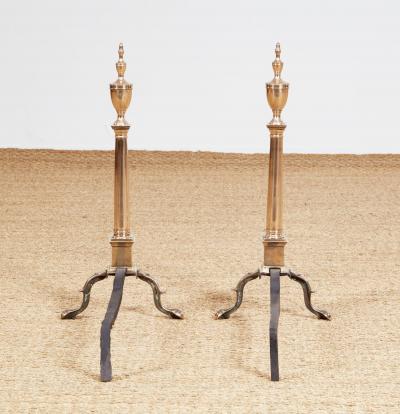 Rare Pair of Federal Bell Metal Andirons