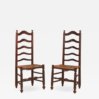 Rare Pair of Five Slat Ladderback Side Chairs