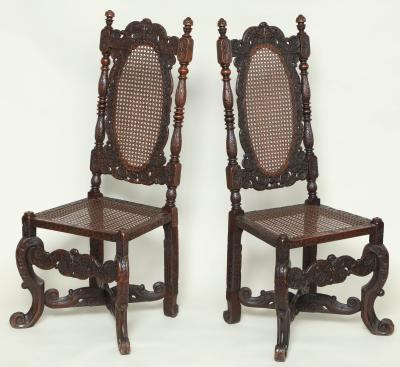 Rare Pair of James II Walnut Hall Chairs