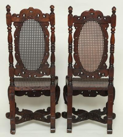 Rare Pair of James II Walnut Hall Chairs