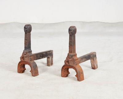 Rare Pair of Medieval Sand Cast Iron Andirons