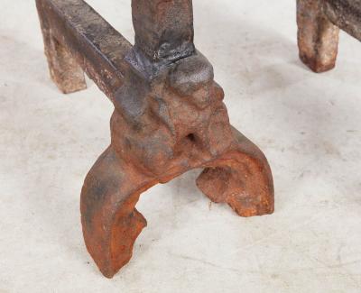 Rare Pair of Medieval Sand Cast Iron Andirons