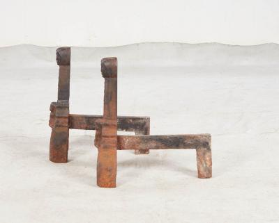 Rare Pair of Medieval Sand Cast Iron Andirons