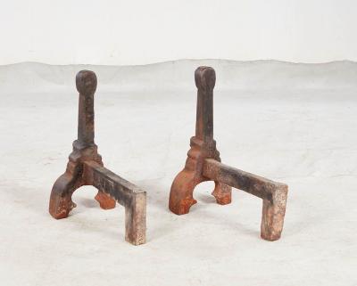 Rare Pair of Medieval Sand Cast Iron Andirons