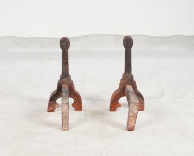 Rare Pair of Medieval Sand Cast Iron Andirons
