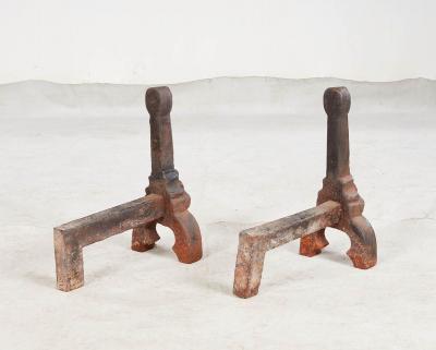 Rare Pair of Medieval Sand Cast Iron Andirons